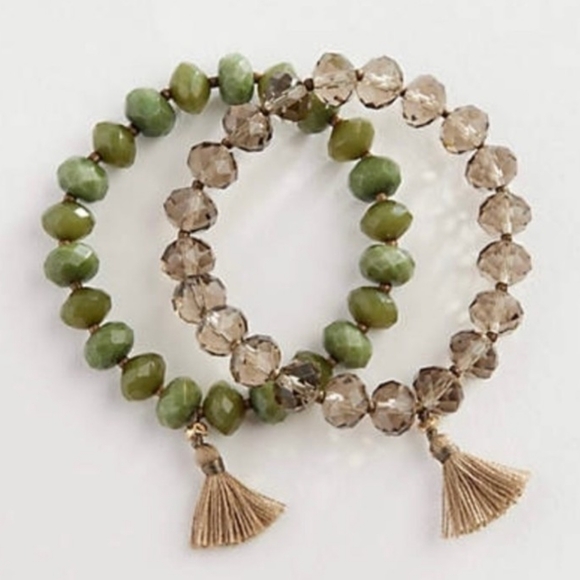 J. JILL Tropical Dreams Green and Tan Beaded Stretch Bracelets NWT - Picture 3 of 6